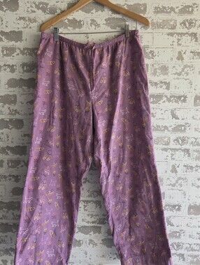 L.L. Bean Purple Flannel Pajama Pants Cat Dog Slipper Print Large